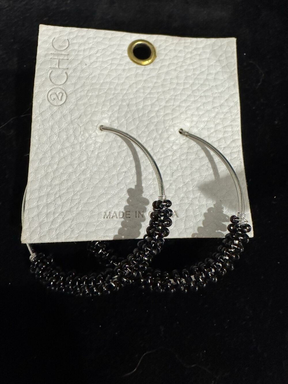 New Boutique 2 Chic Hoop Earrings Silver Black Beaded Drop Dangle